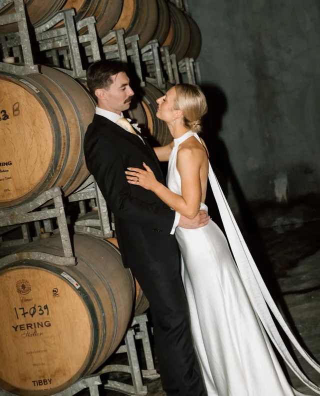 C&T captured in our barrel hall.⁠
⁠
Limited wedding openings remain—reach out to our friendly Events team today via phone or email.⁠
⁠
📷️ @alymariephoto⁠
⁠
#YeringStation #YarraValley #YarraValleyWine #YarraValleyWeddings #MelbourneWeddings #WineryWedding #BarrelHall